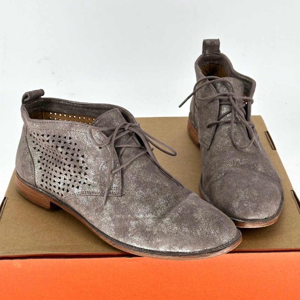 Trask Addy Chukka Ankle Cutout Lace Up Leather Boots Silver Metallic Boho 9.5 M